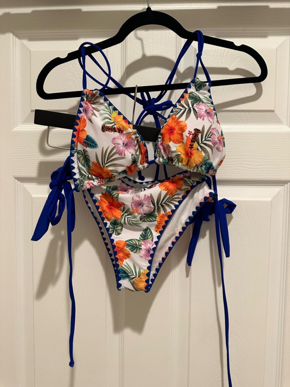Kids Floral Blue Trim One-Piece Swimsuit